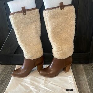 UGG Shearling Tall Boots in Cream and Brown